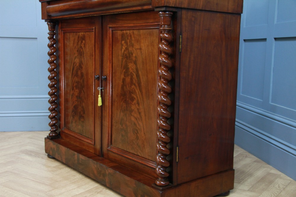 Antique Early Victorian Flame Grain Mahogany Barley Twist Chiffonier Sideboard C1840 View VII