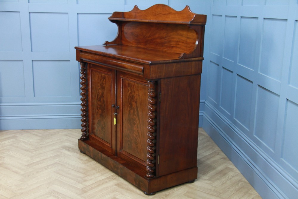 Antique Early Victorian Flame Grain Mahogany Barley Twist Chiffonier Sideboard C1840 View VIII