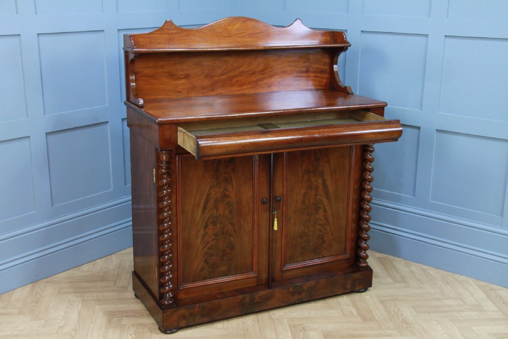 Antique Early Victorian Flame Grain Mahogany Barley Twist Chiffonier Sideboard C1840 View X