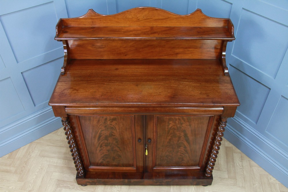 Antique Early Victorian Flame Grain Mahogany Barley Twist Chiffonier Sideboard C1840 View XI