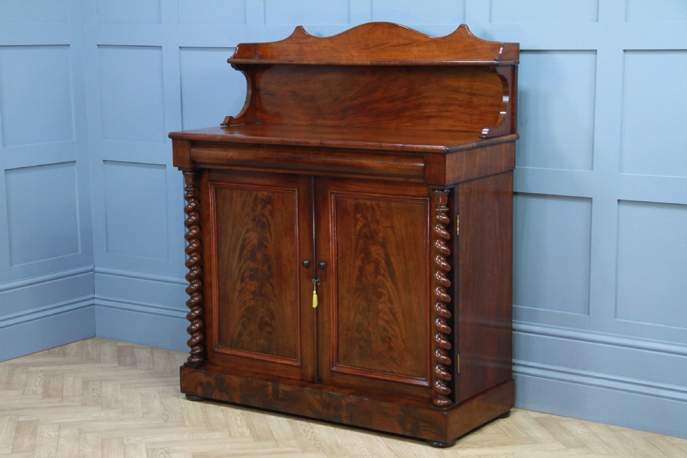 Antique Early Victorian Flame Grain Mahogany Barley Twist Chiffonier Sideboard C1840 View XIII