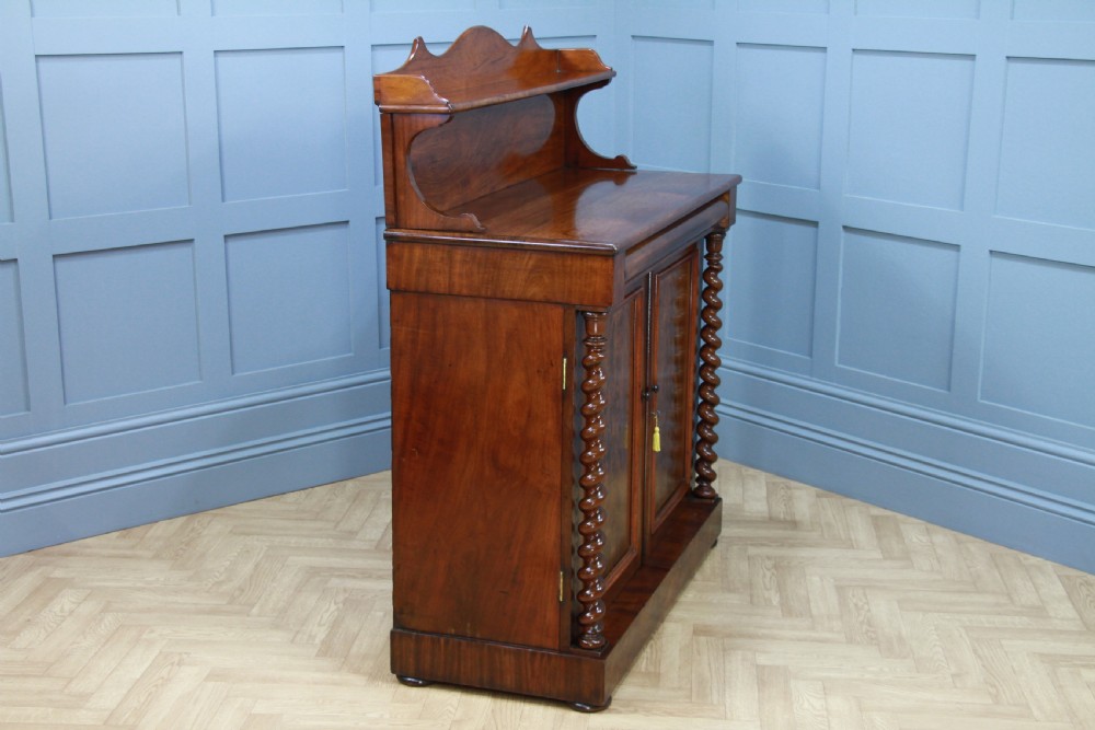 Antique Early Victorian Flame Grain Mahogany Barley Twist Chiffonier Sideboard C1840 View XIV