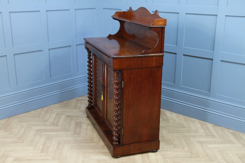 Antique Early Victorian Flame Grain Mahogany Barley Twist Chiffonier Sideboard C1840 View XV