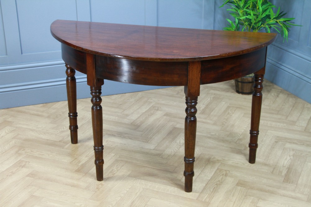 Antique Original Early Victorian Mahogany Demi Lune Side Hall Lamp Console Table