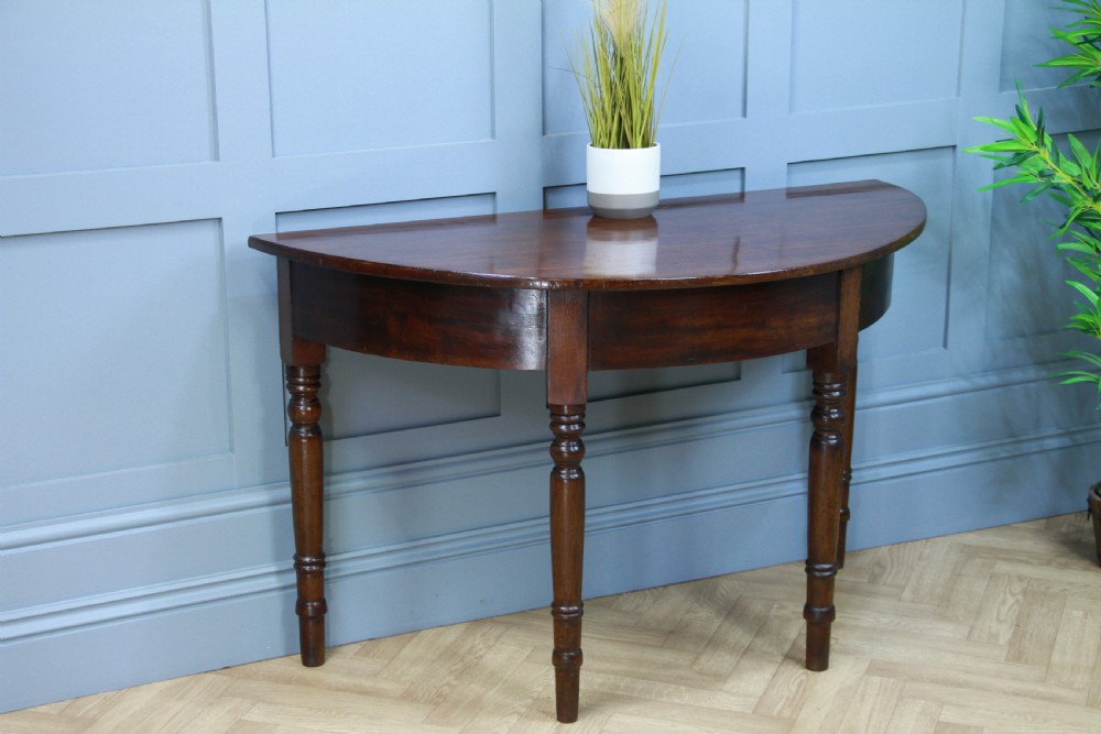 Antique Original Early Victorian Mahogany Demi Lune Side Hall Lamp Console Table View II
