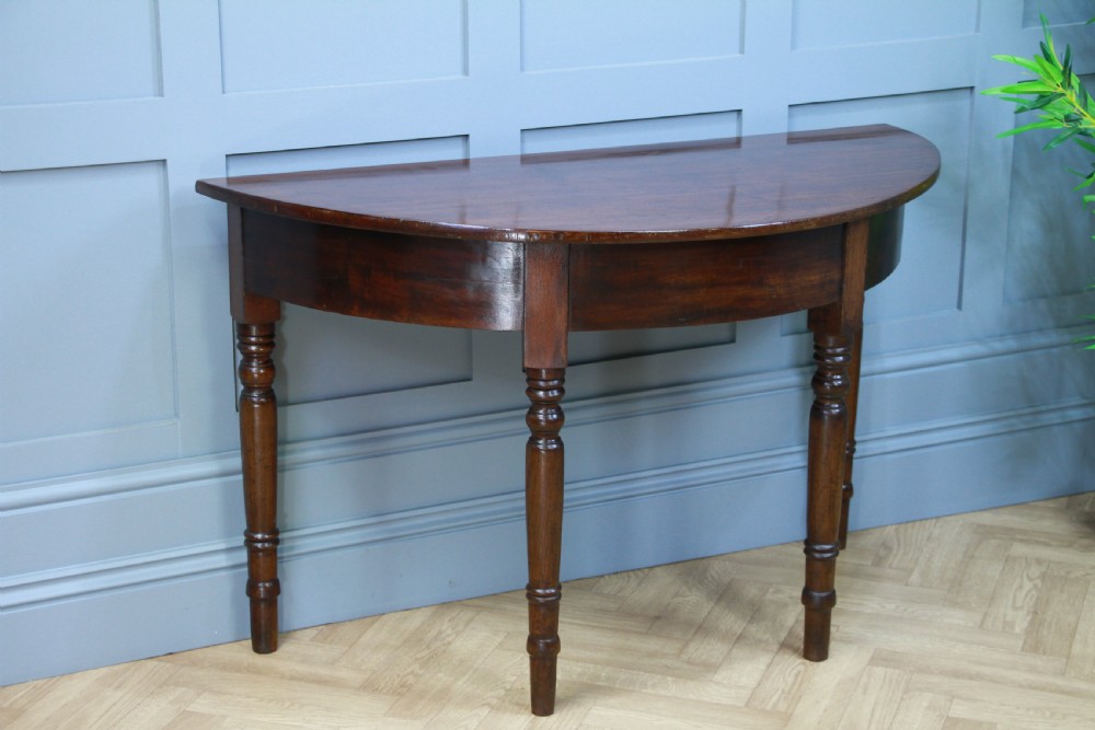 Antique Original Early Victorian Mahogany Demi Lune Side Hall Lamp Console Table View III