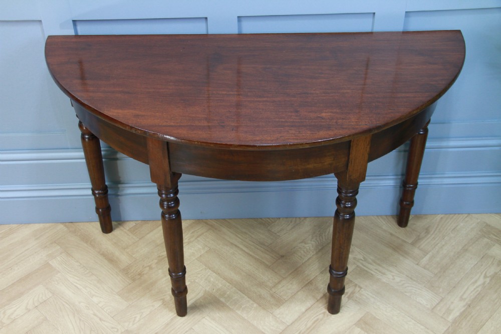 Antique Original Early Victorian Mahogany Demi Lune Side Hall Lamp Console Table View IV