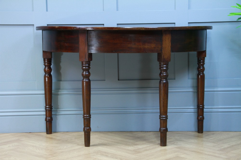 Antique Original Early Victorian Mahogany Demi Lune Side Hall Lamp Console Table View V