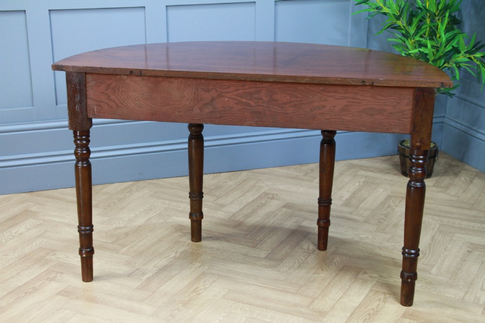 Antique Original Early Victorian Mahogany Demi Lune Side Hall Lamp Console Table View VI