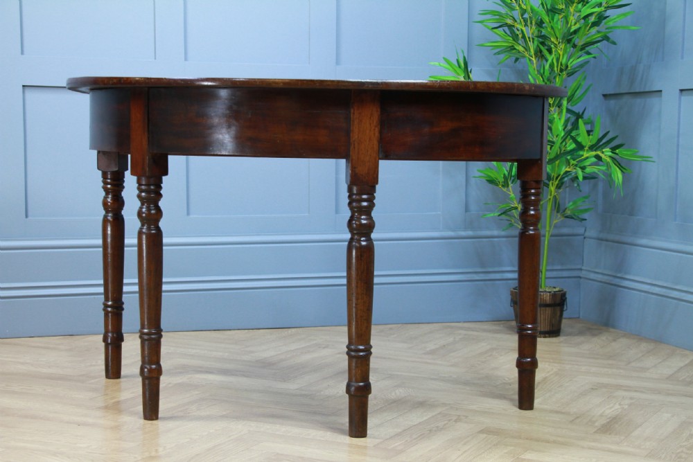 Antique Original Early Victorian Mahogany Demi Lune Side Hall Lamp Console Table View VII