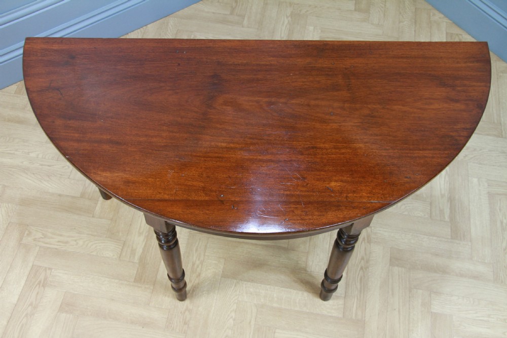 Antique Original Early Victorian Mahogany Demi Lune Side Hall Lamp Console Table View VIII