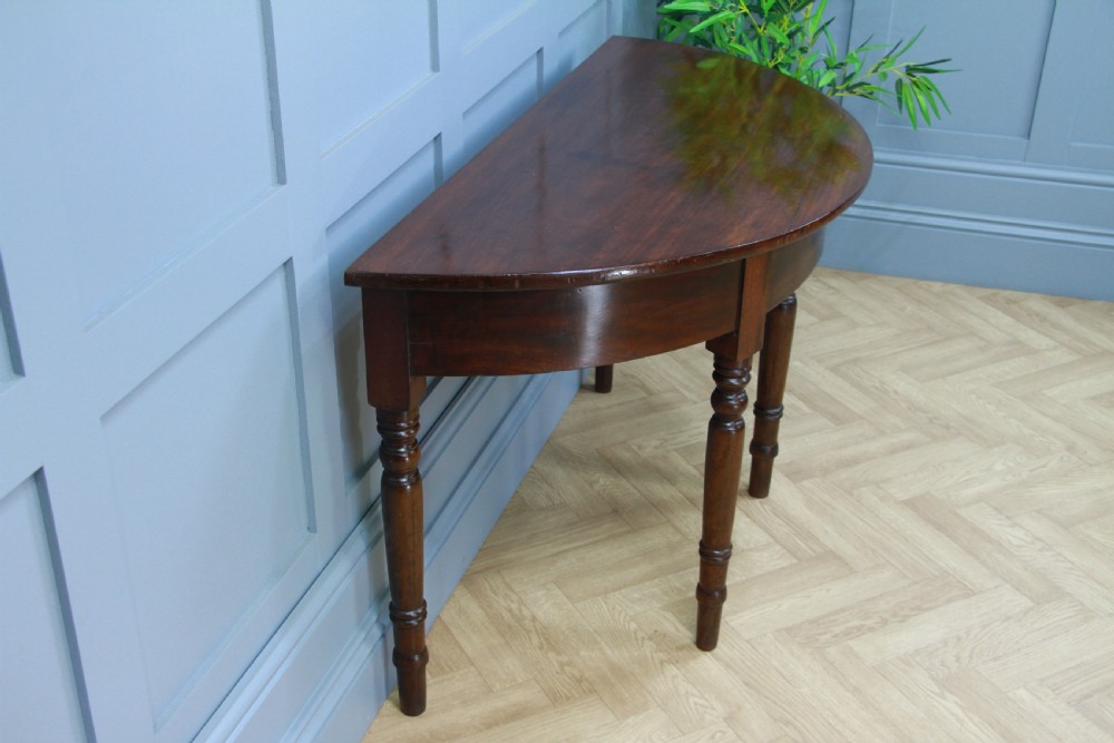 Antique Original Early Victorian Mahogany Demi Lune Side Hall Lamp Console Table View IX