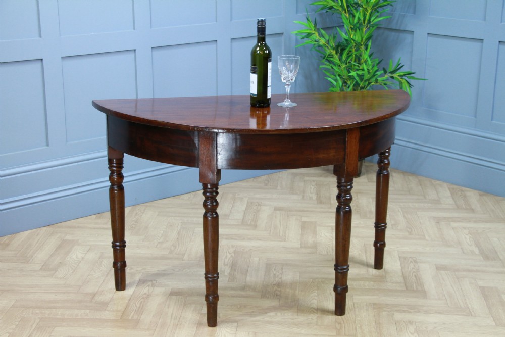 Antique Original Early Victorian Mahogany Demi Lune Side Hall Lamp Console Table View X