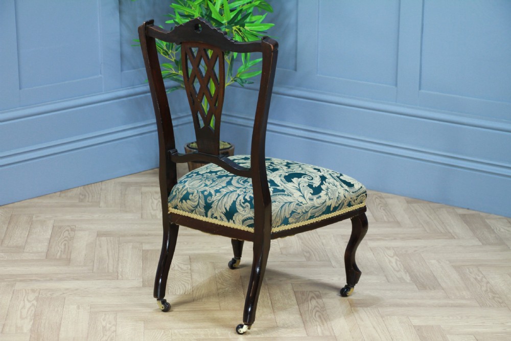Antique Edwardian Dark Mahogany Carved Upholstered Nursing Chair C1890
 View VI