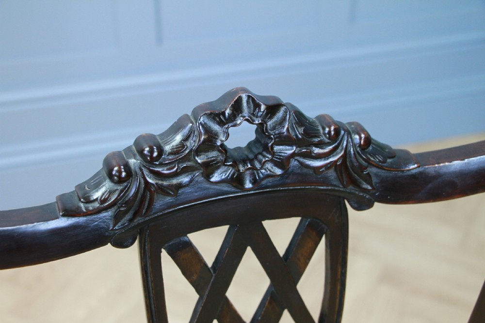 Antique Edwardian Dark Mahogany Carved Upholstered Nursing Chair C1890
 View VII