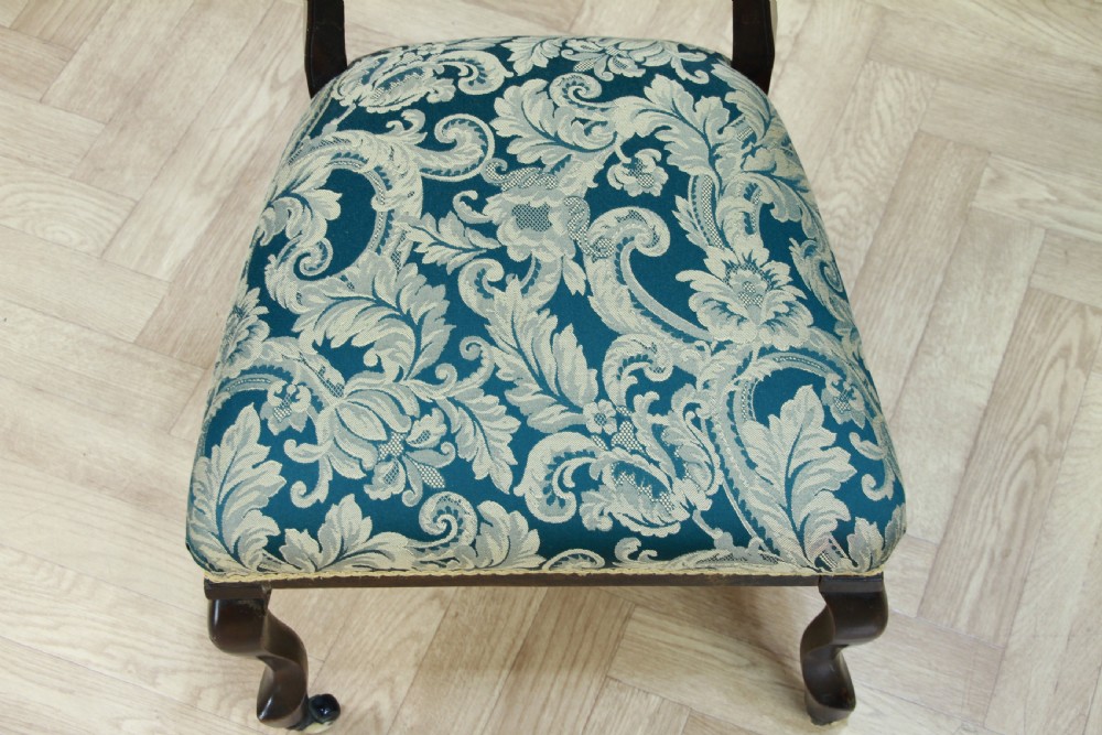 Antique Edwardian Dark Mahogany Carved Upholstered Nursing Chair C1890
 View IX