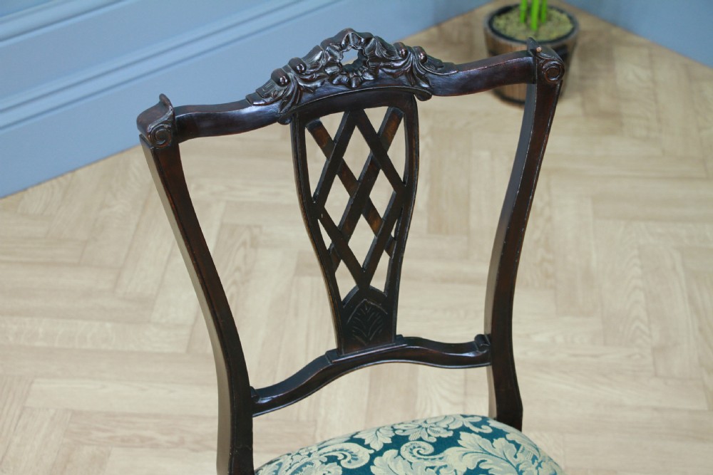 Antique Edwardian Dark Mahogany Carved Upholstered Nursing Chair C1890
 View X