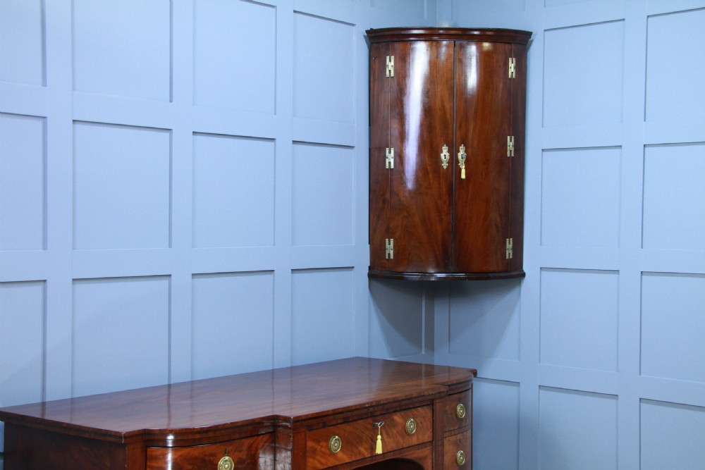 Antique Georgian Flame Mahogany Corner Wall Hanging Cupboard Cabinet Drinks 1820 View IV