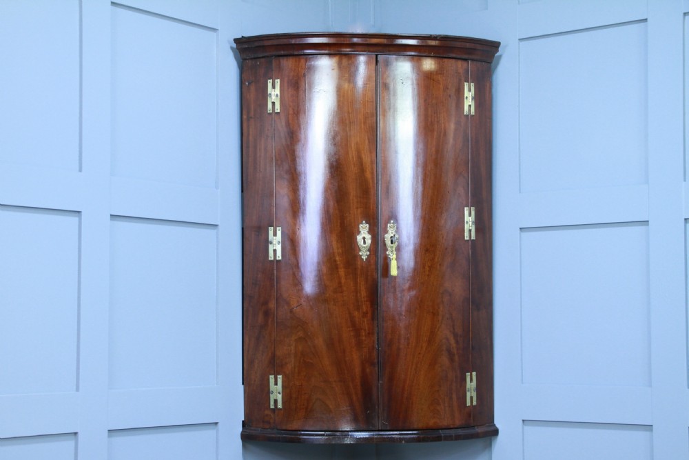 Antique Georgian Flame Mahogany Corner Wall Hanging Cupboard Cabinet Drinks 1820 View II