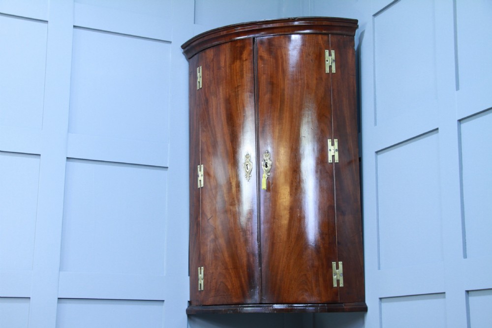 Antique Georgian Flame Mahogany Corner Wall Hanging Cupboard Cabinet Drinks 1820 View III