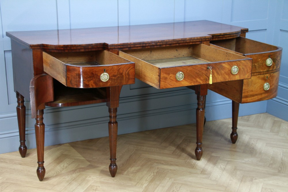 Antique Regency Grand Flame Grain Mahogany Breakfront Server Sideboard Georgian View III