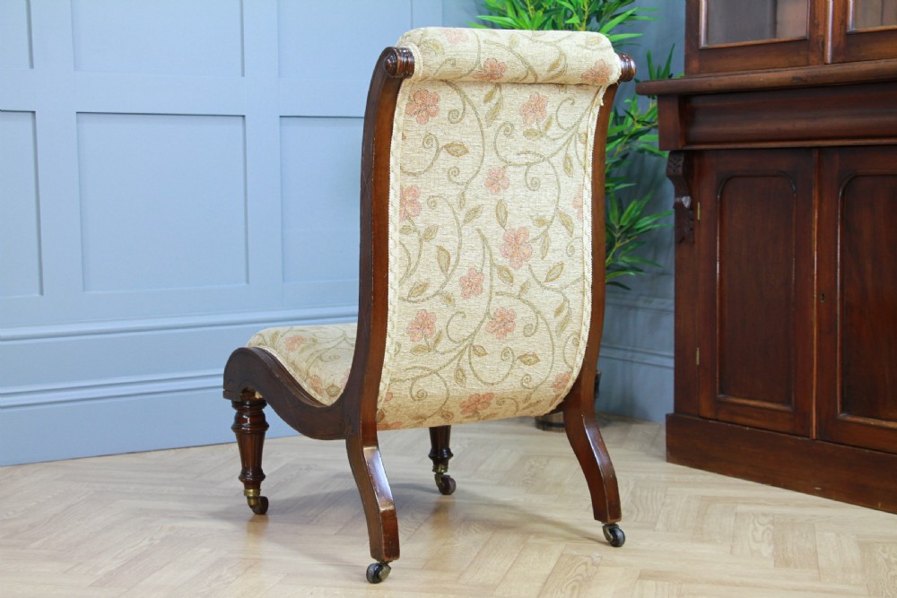 Antique Late Victorian Mahogany Carved Scroll Back Slipper Nursing Chair 1880 View VI