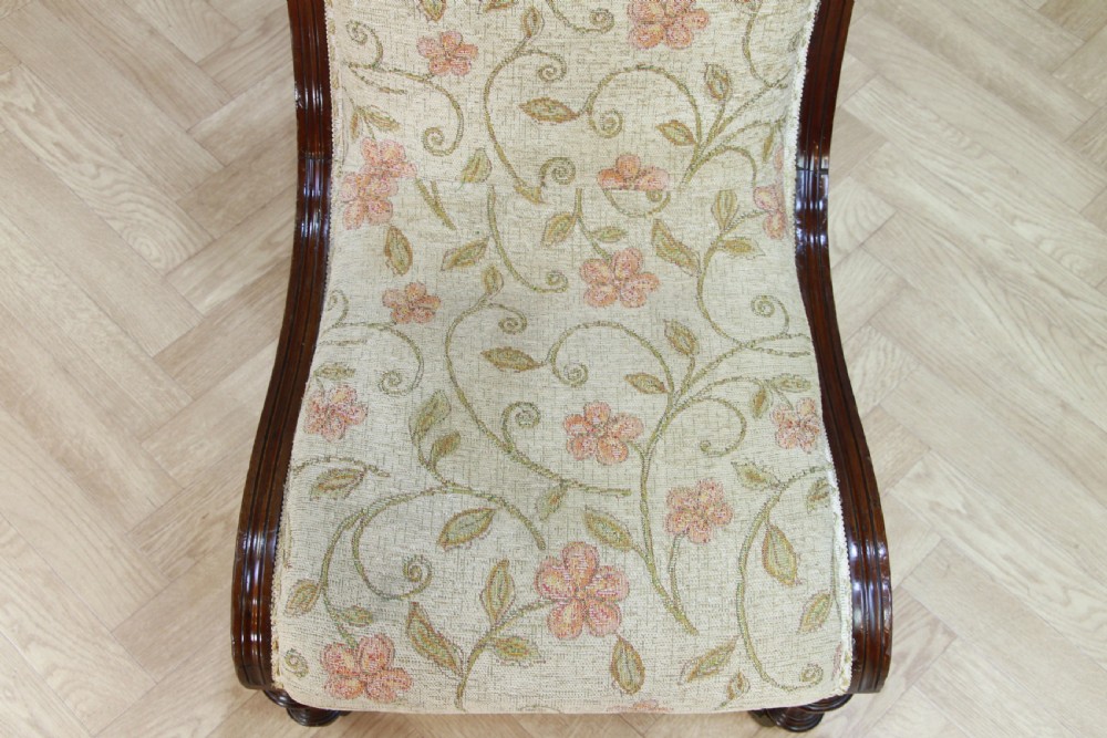 Antique Late Victorian Mahogany Carved Scroll Back Slipper Nursing Chair 1880 View IX