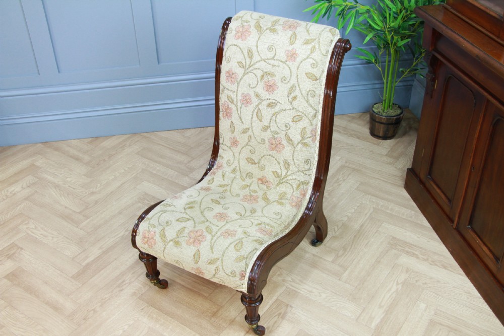 Antique Late Victorian Mahogany Carved Scroll Back Slipper Nursing Chair 1880 View X