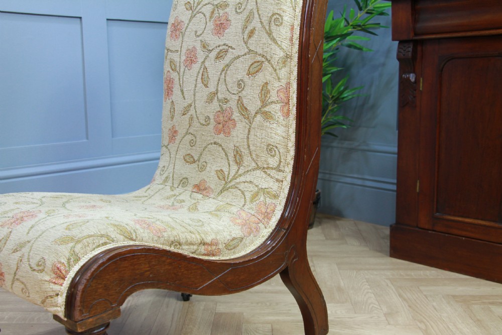 Antique Late Victorian Mahogany Carved Scroll Back Slipper Nursing Chair 1880 View XII