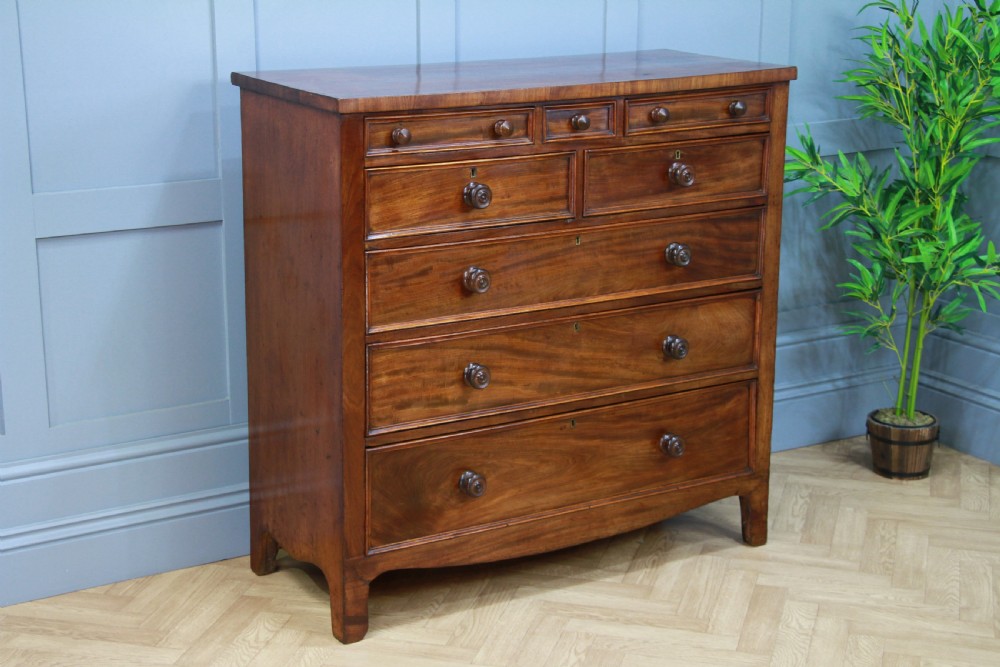 Original Antique Early Victorian Tall Mahogany Chest of 7 Drawers Restored C1860 View II