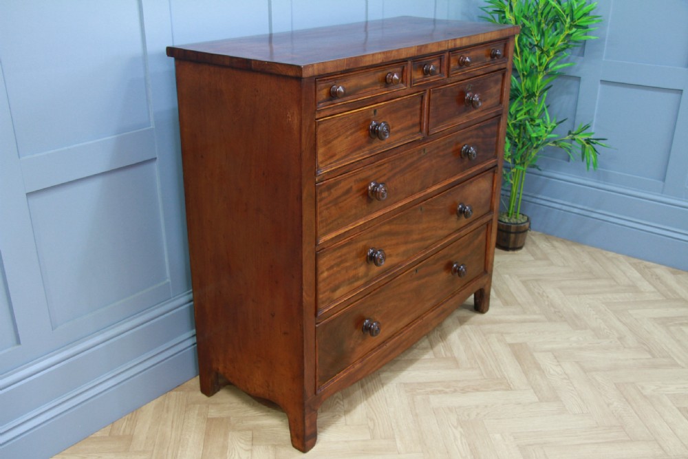 Original Antique Early Victorian Tall Mahogany Chest of 7 Drawers Restored C1860 View V