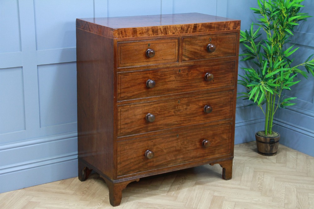 Antique Original Georgian Small Inlaid Mahogany Chest of 5 Drawers C1830 View X