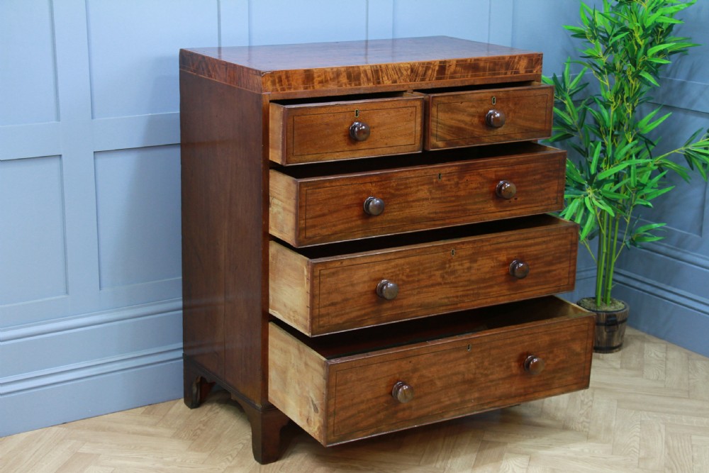 Antique Original Georgian Small Inlaid Mahogany Chest of 5 Drawers C1830 View III
