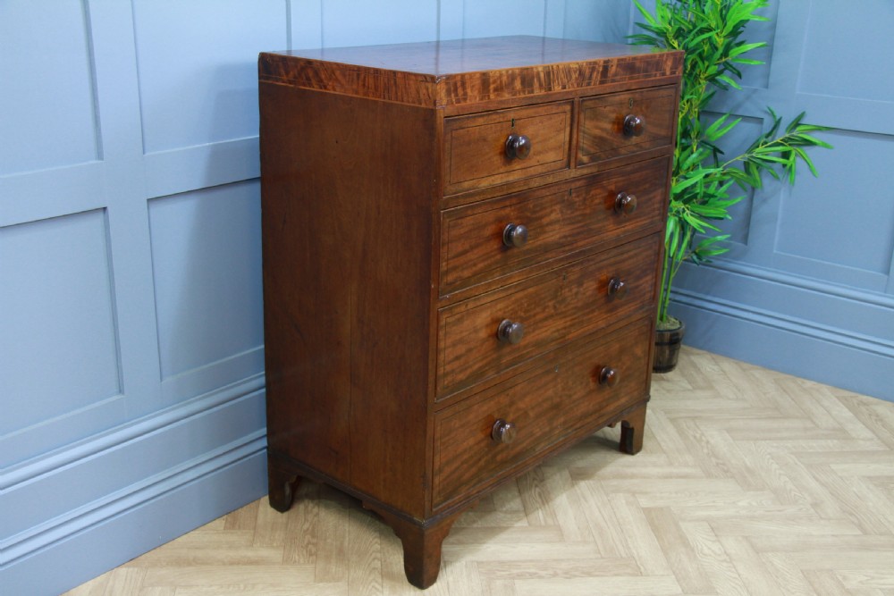 Antique Original Georgian Small Inlaid Mahogany Chest of 5 Drawers C1830 View IV