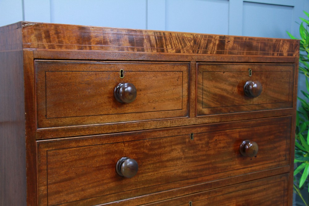Antique Original Georgian Small Inlaid Mahogany Chest of 5 Drawers C1830 View VI