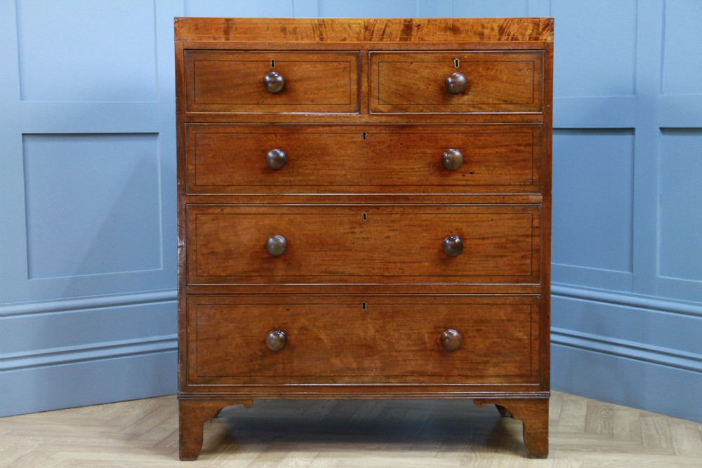 Antique Original Georgian Small Inlaid Mahogany Chest of 5 Drawers C1830 View VIII