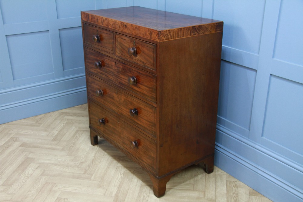 Antique Original Georgian Small Inlaid Mahogany Chest of 5 Drawers C1830 View IX