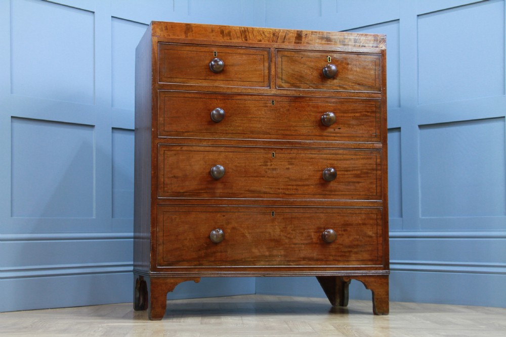 Antique Original Georgian Small Inlaid Mahogany Chest of 5 Drawers C1830 View XII