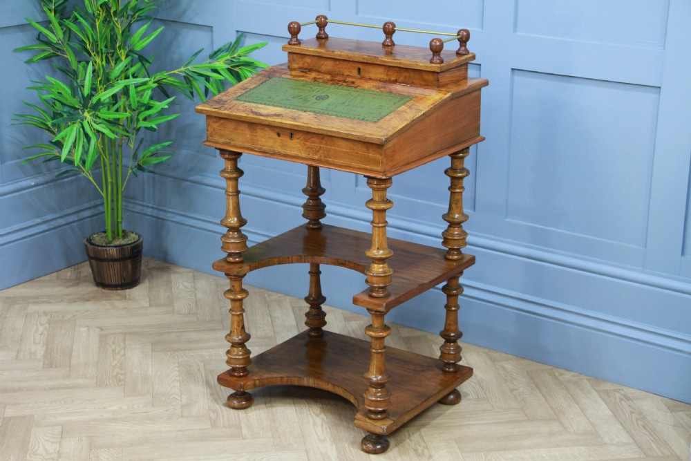 Antique Late Victorian Walnut Open Shelf Davenport Desk Inlaid View II