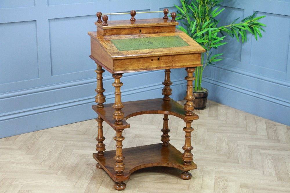 Antique Late Victorian Walnut Open Shelf Davenport Desk Inlaid