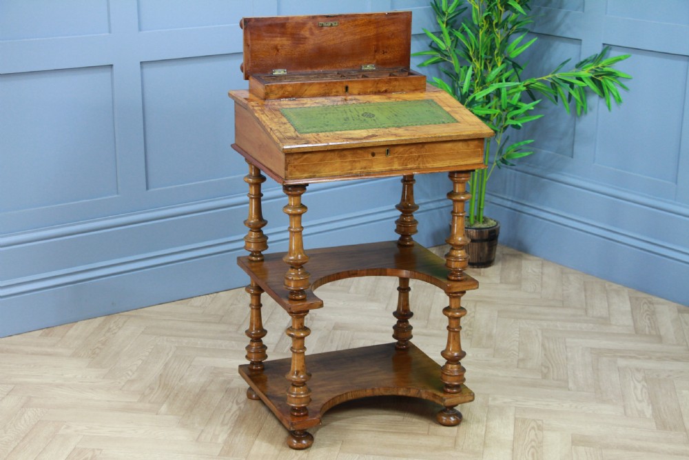 Antique Late Victorian Walnut Open Shelf Davenport Desk Inlaid View III