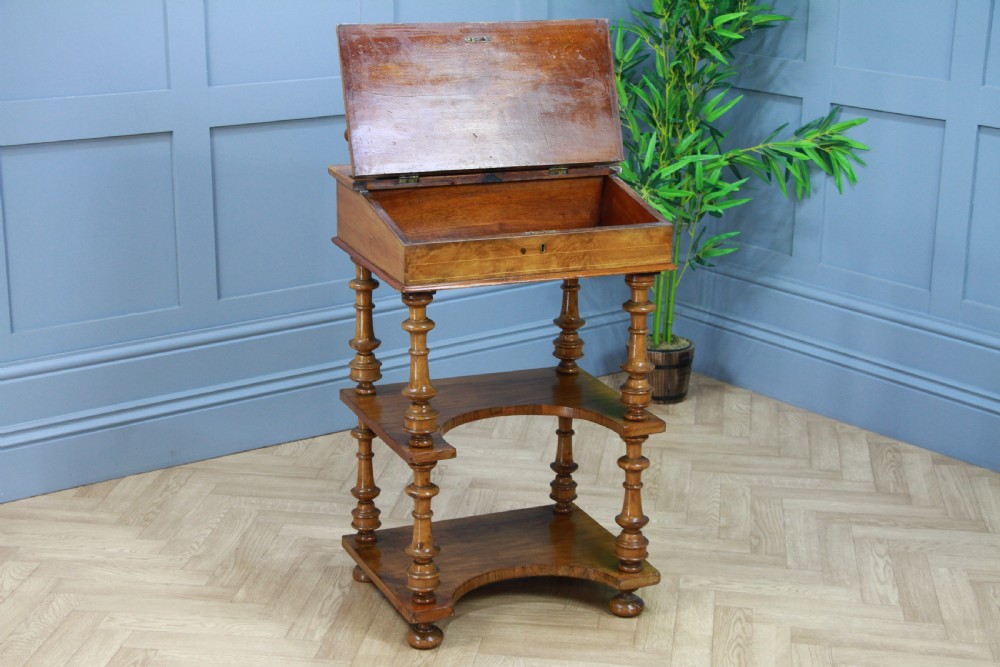 Antique Late Victorian Walnut Open Shelf Davenport Desk Inlaid View V