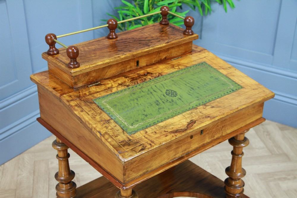 Antique Late Victorian Walnut Open Shelf Davenport Desk Inlaid View VII