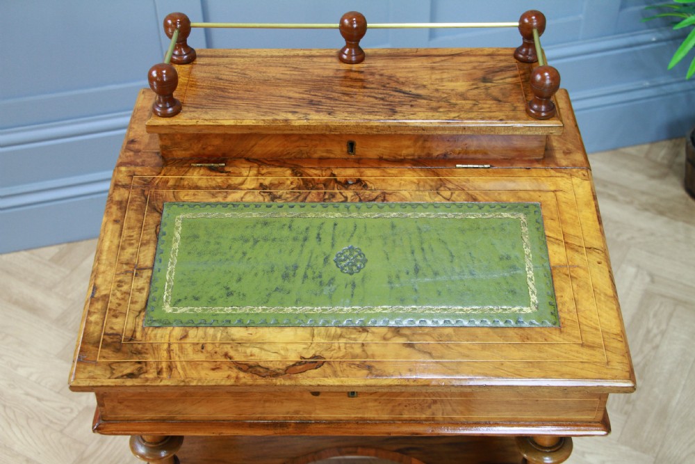 Antique Late Victorian Walnut Open Shelf Davenport Desk Inlaid View VIII