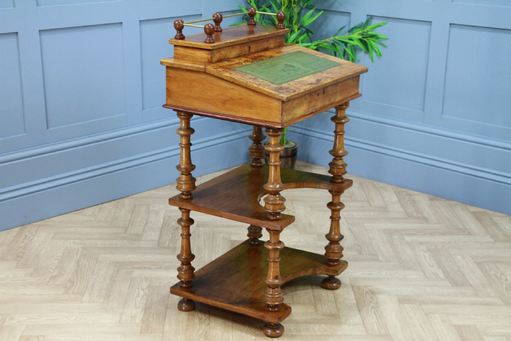 Antique Late Victorian Walnut Open Shelf Davenport Desk Inlaid View X
