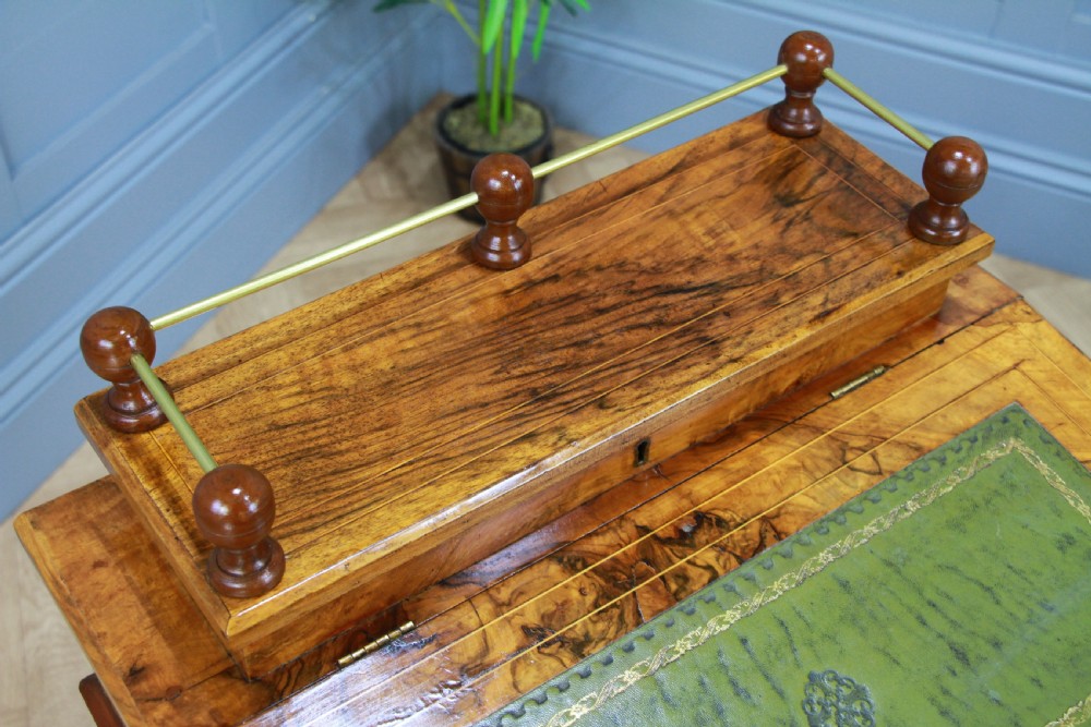 Antique Late Victorian Walnut Open Shelf Davenport Desk Inlaid View XI