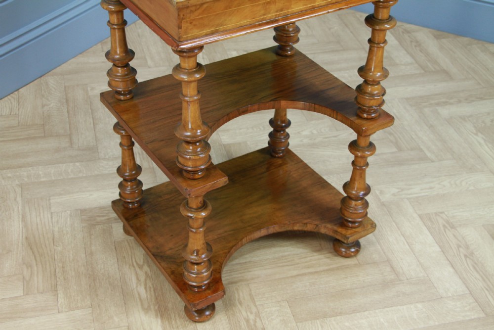 Antique Late Victorian Walnut Open Shelf Davenport Desk Inlaid View XIII
