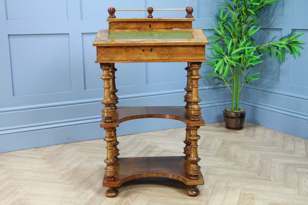 Antique Late Victorian Walnut Open Shelf Davenport Desk Inlaid View XIV