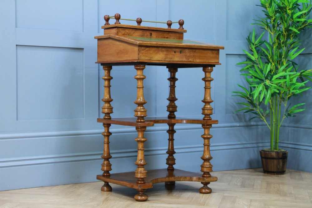 Antique Late Victorian Walnut Open Shelf Davenport Desk Inlaid View XV