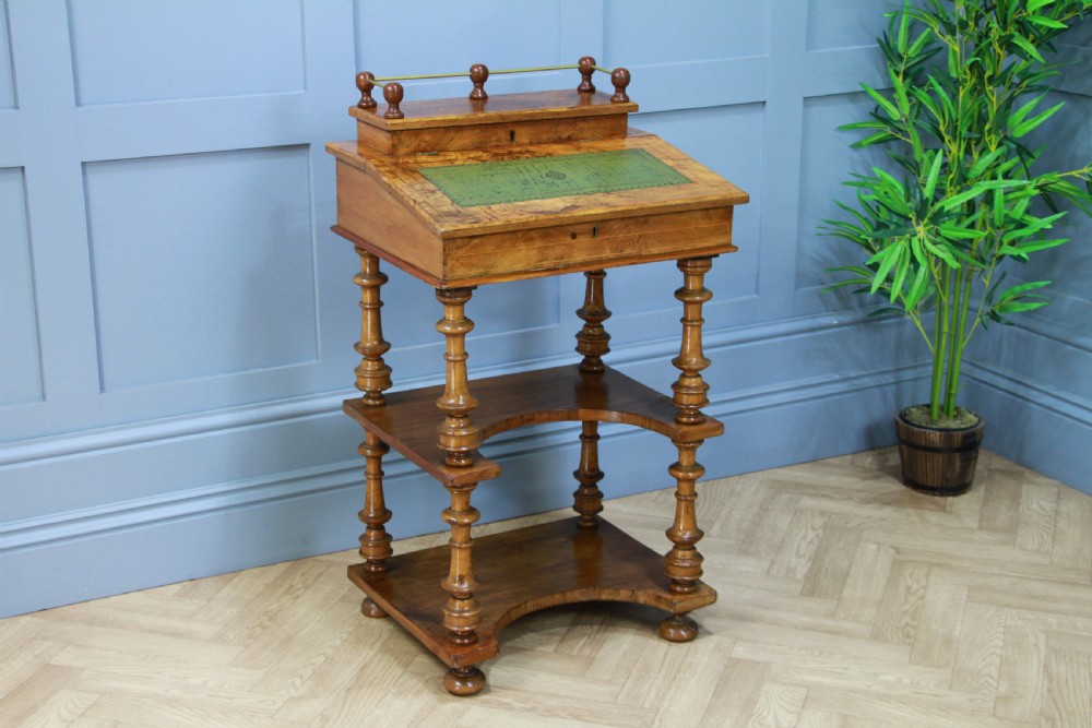 Antique Late Victorian Walnut Open Shelf Davenport Desk Inlaid View XVI